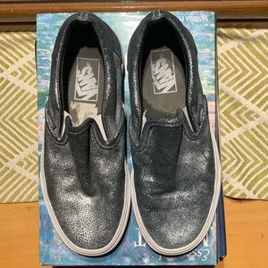 Unisex Silver Leather Vans Classic Slip-On Metallic Size 7